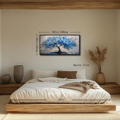 Blühender Baum Leinwandbild mit Rahmen Schwarz 50x100 cm