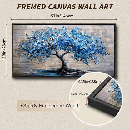Blühender Baum Leinwandbild mit Rahmen Schwarz 73x146 cm