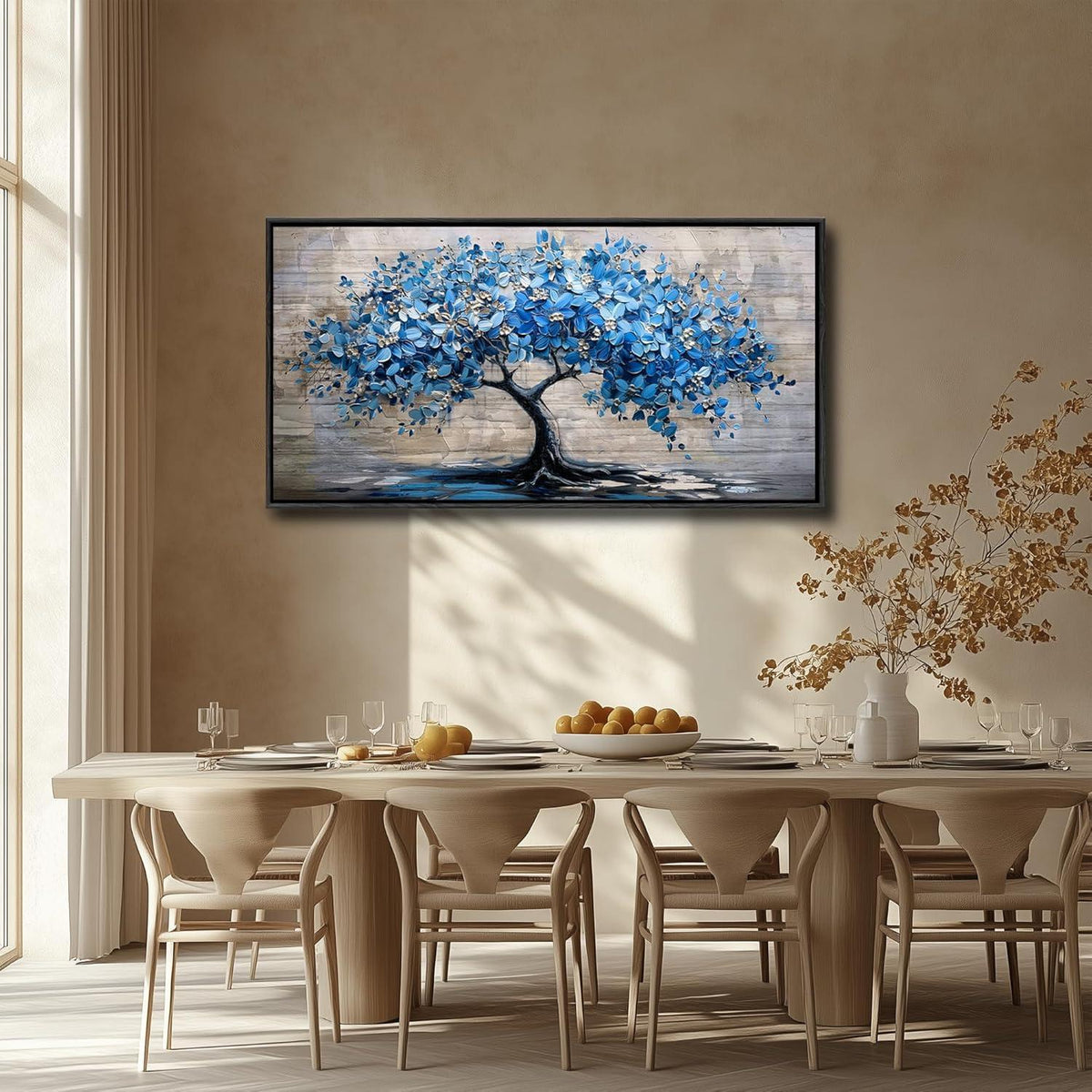Blühender Baum Leinwandbild mit Rahmen Schwarz 73x146 cm