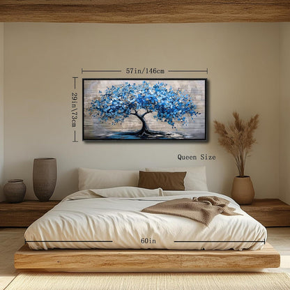 Blühender Baum Leinwandbild mit Rahmen Schwarz 73x146 cm