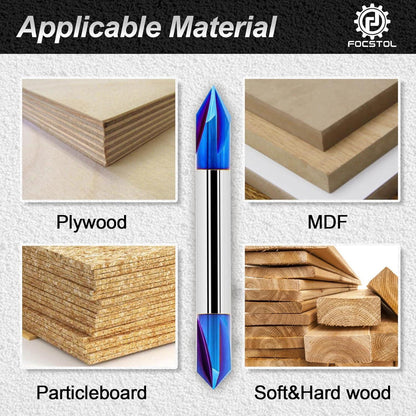 V-Nutfräser 60/90 Grad, 3 Stück, 6,35mm Schaft, Nano-Blau-Beschichtung
