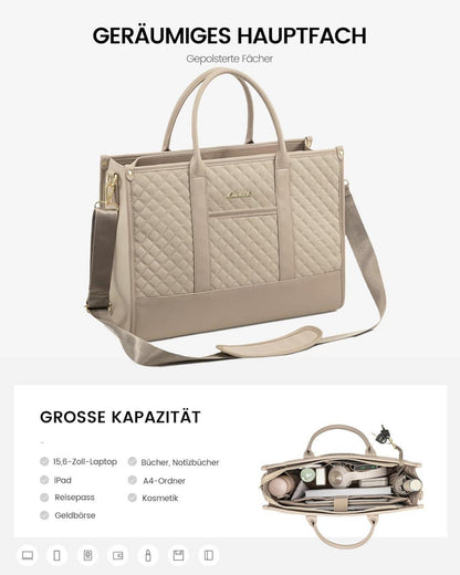 Wasserdichte Laptoptasche Damen 15,6 Zoll Beige - Große Arbeitstasche