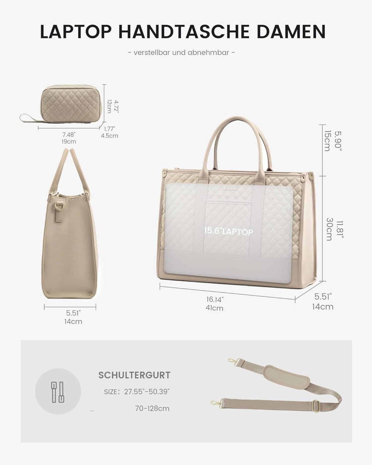 LOVEVOOK Laptoptasche Damen 15,6 Zoll Wasserdicht Beige