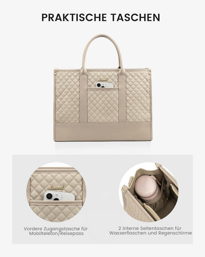 Laptoptasche Damen 15,6 Zoll Wasserdicht Arbeitstasche Groß Organizer beige