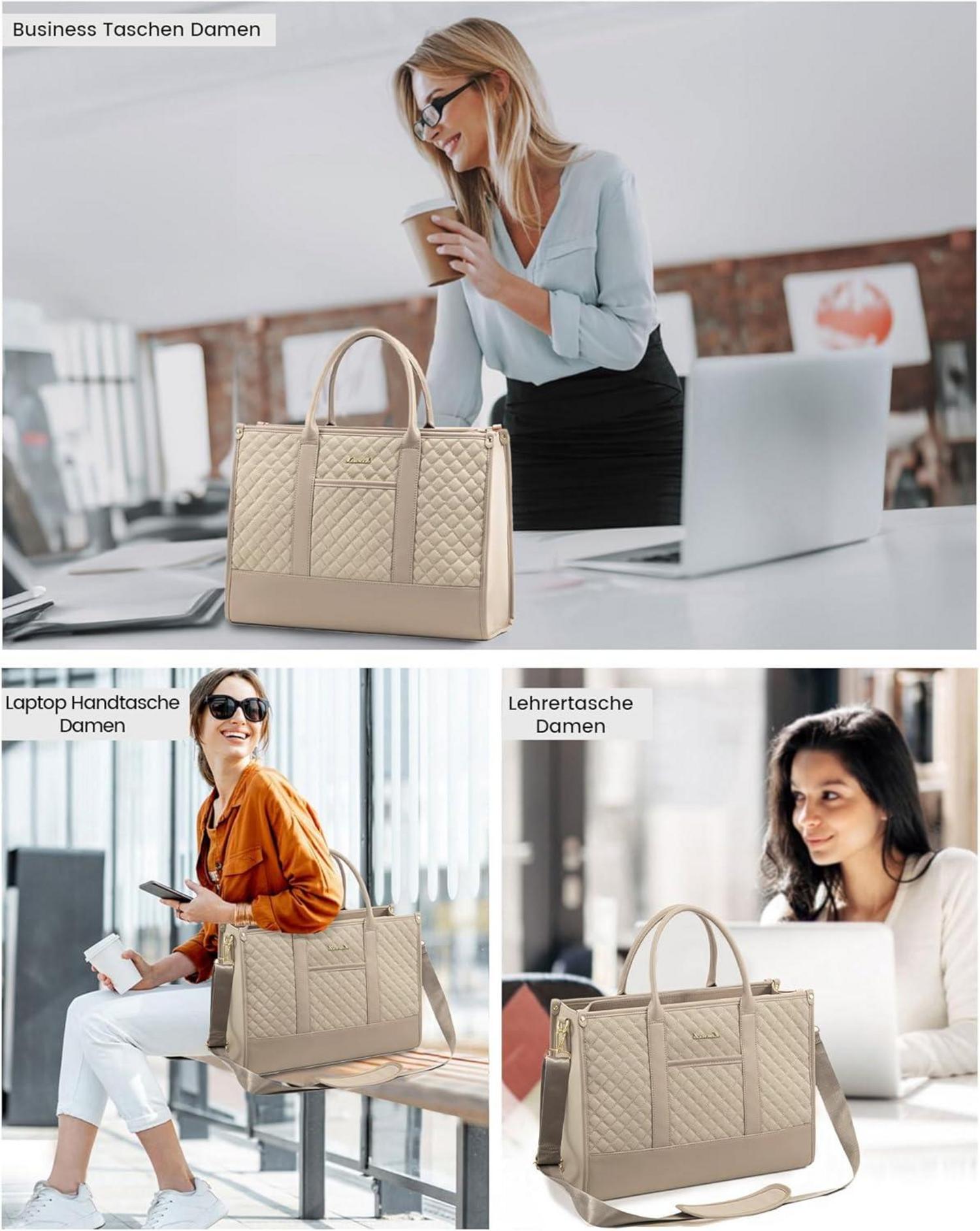 Laptoptasche Damen 15,6 Zoll Wasserdicht Groß Schultasche Beige
