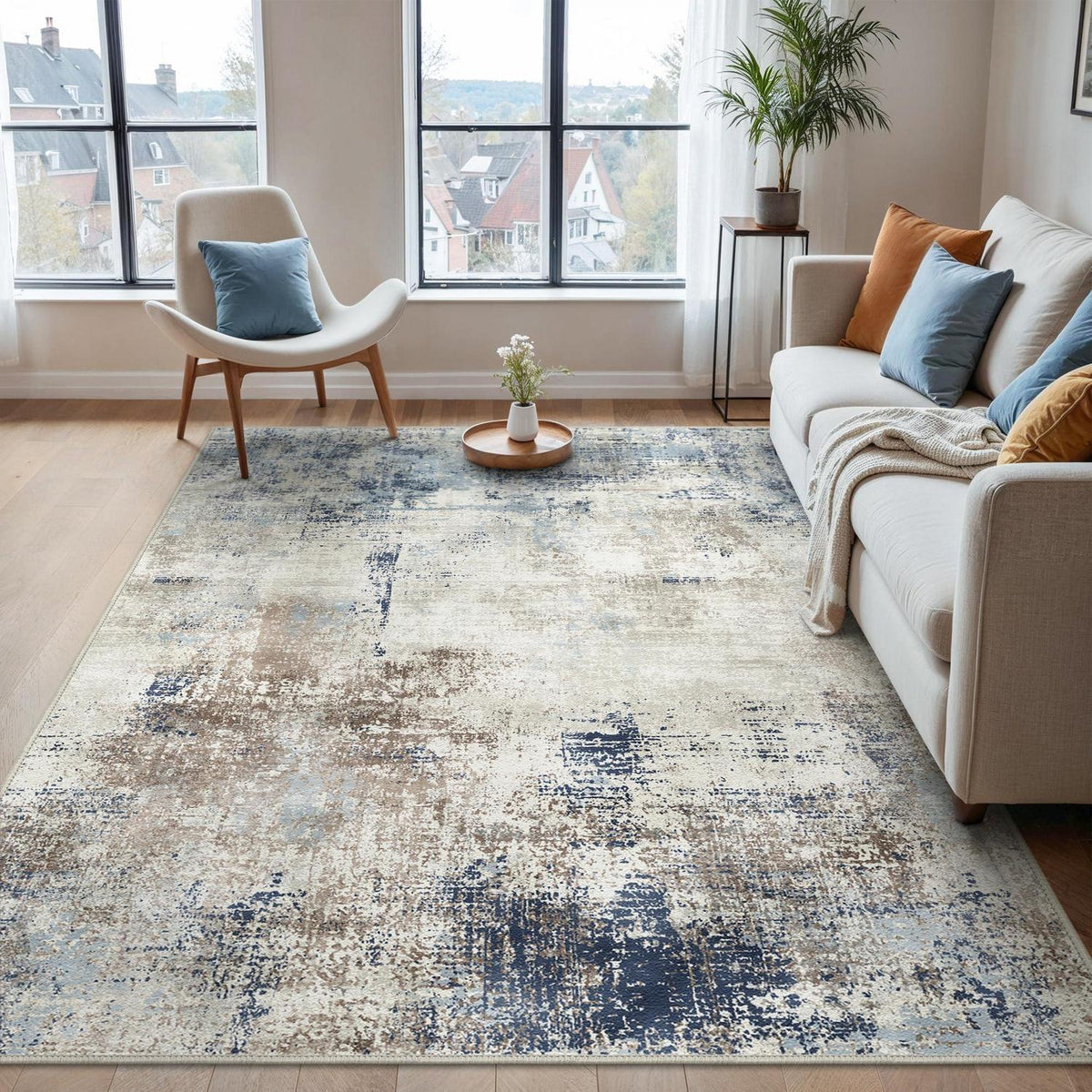 Moderner Wohnzimmerteppich Blau 200x290 cm – Waschbar & Rutschfest