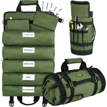 Werkzeug Rolltasche Grün mit 13 Taschen und 2 abnehmbaren Fächern