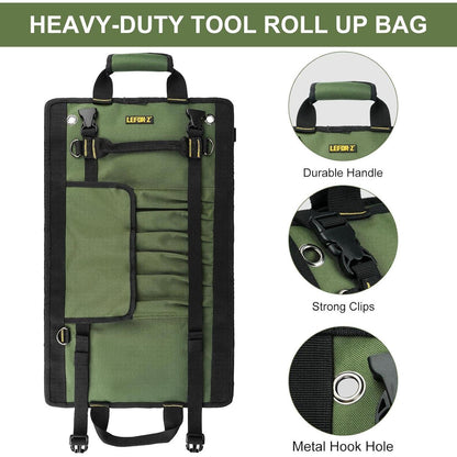Werkzeug Rolltasche Grün mit 13 Taschen und 2 abnehmbaren Fächern