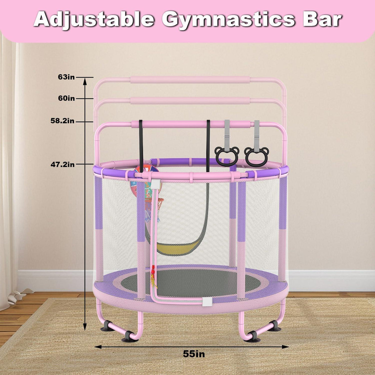 Kindertrampolin mit Basketball & Zubehör – Rosa-Violett