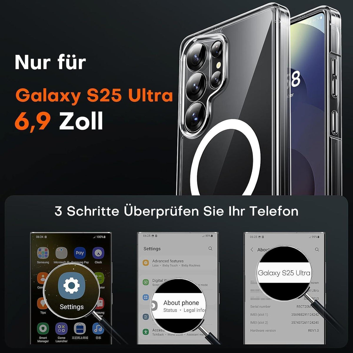 Galaxy S25 Ultra Hülle Magsafe Transparent Militärschutz