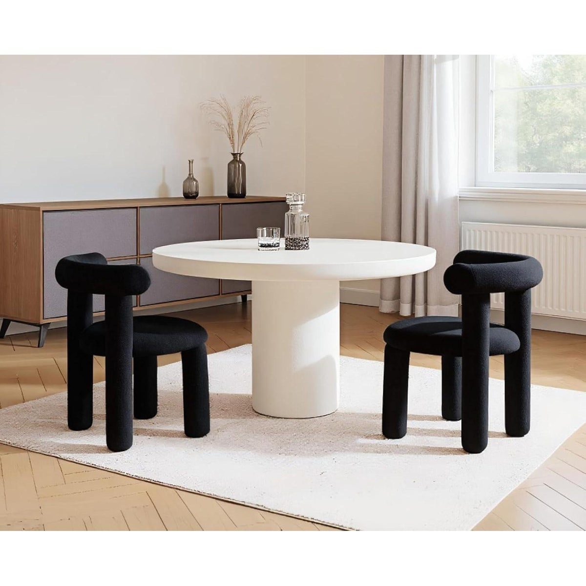 Küchenstühle 2er Set Kunstfell Schwarz – Moderne Esszimmerstühle
