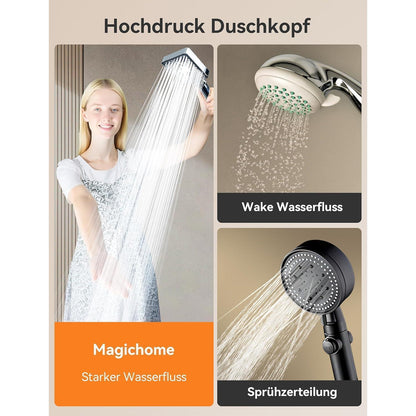 Hochdruck Duschkopf mit 6 Strahlarten und Schlauch