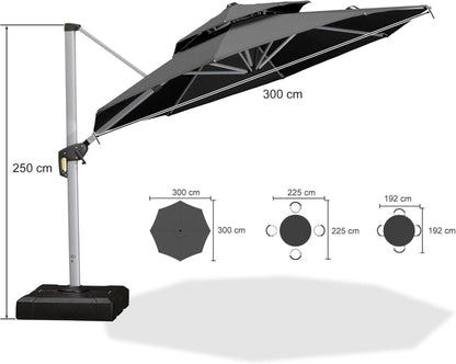Sonnenschirm 300 cm Ampelschirm mit Ständer und UV50+ Schutz, Grau