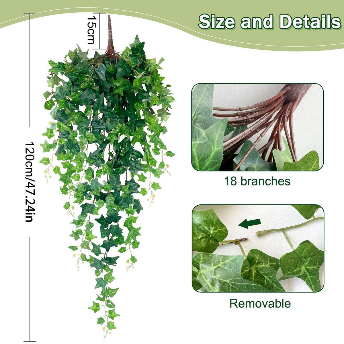 Künstlicher Efeu 120cm - Hängepflanze für Wand & Deko