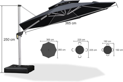 Sonnenschirm Ampelschirm 365cm mit Kurbel und Ständer, UV50+ Schutz