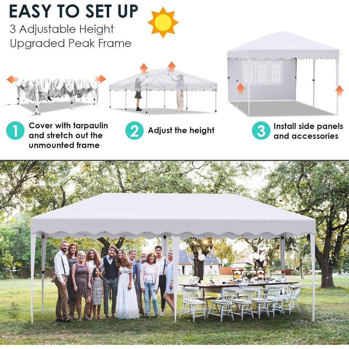3x6m Pavillon mit Seitenteilen – Wasserdicht & Stabil für Garten/Strand