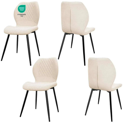 Gepolsterte Esszimmerstühle 4er Set – Beige Leinen & Metall