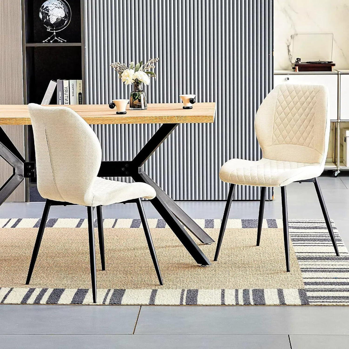 Gepolsterte Esszimmerstühle 4er Set – Beige Leinen & Metall