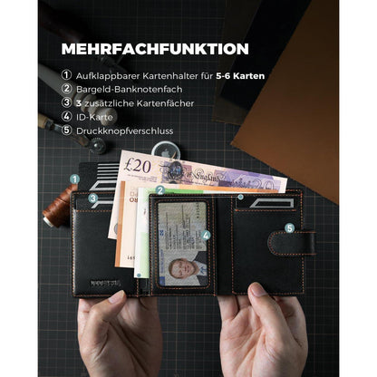 Slim Wallet mit Münzfach, RFID Schutz, Schwarz-Orange