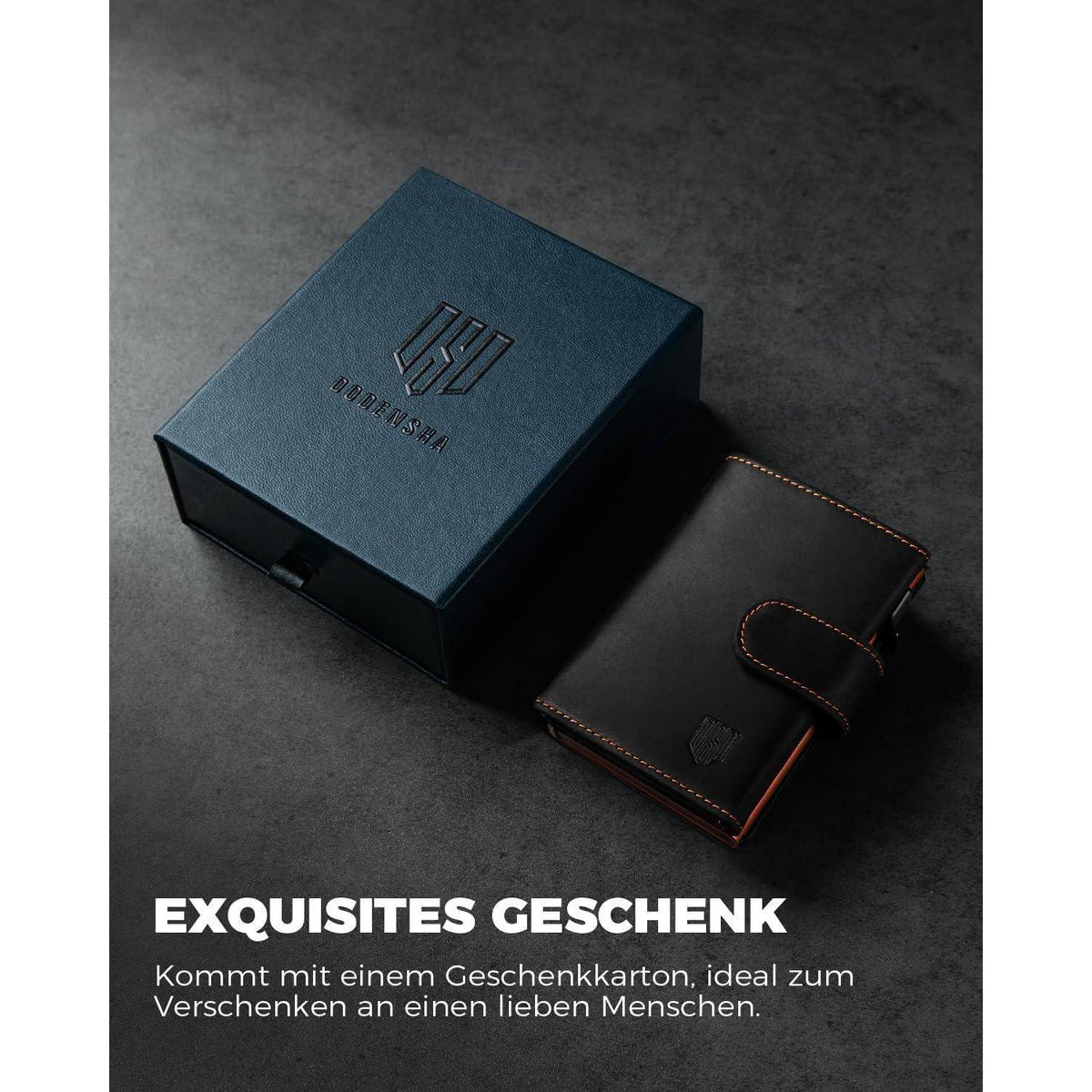 Slim Wallet mit Münzfach, RFID Schutz, Schwarz-Orange