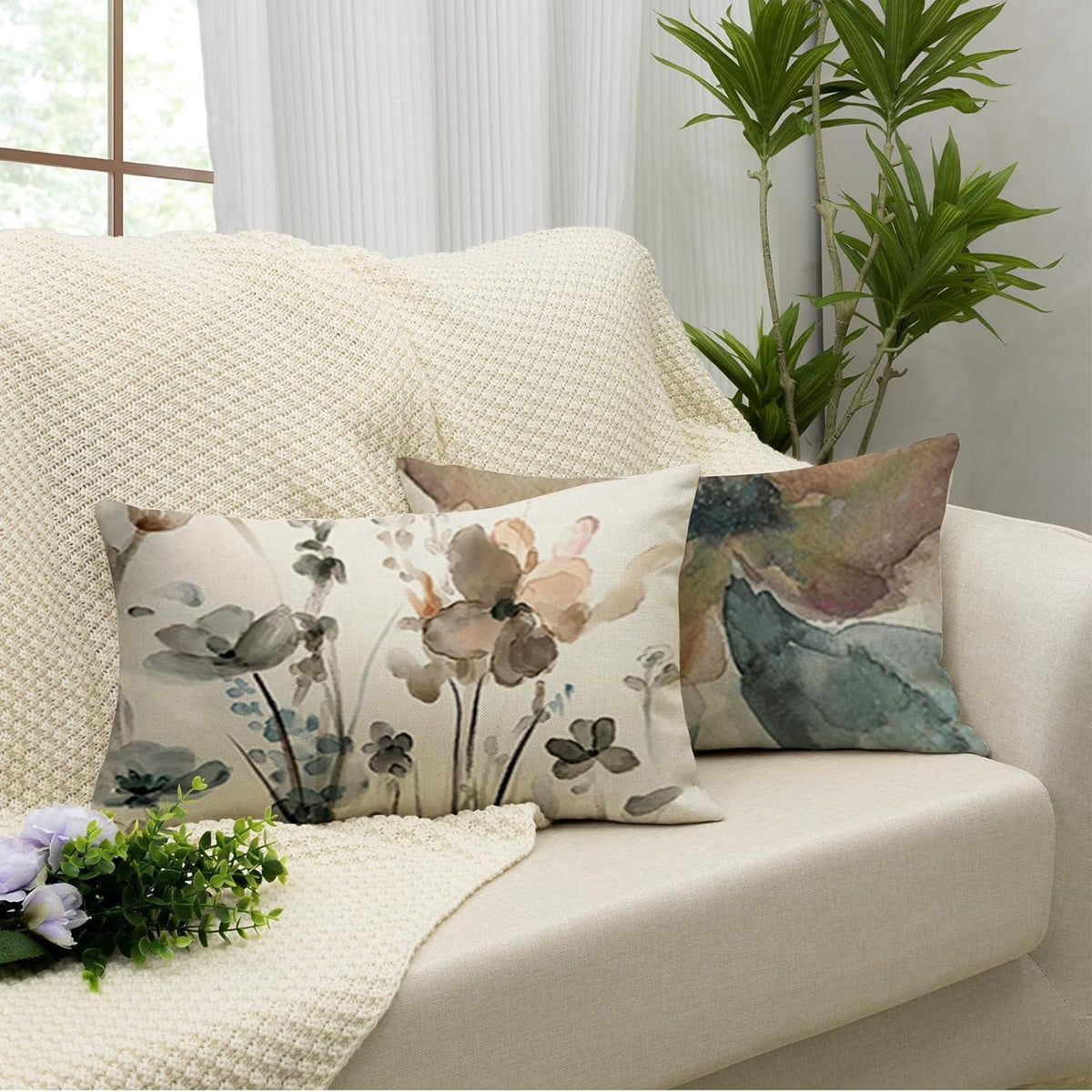 Blumen Kissenbezug 40x60 - 4er Set Leinen, Modern & Dekorativ