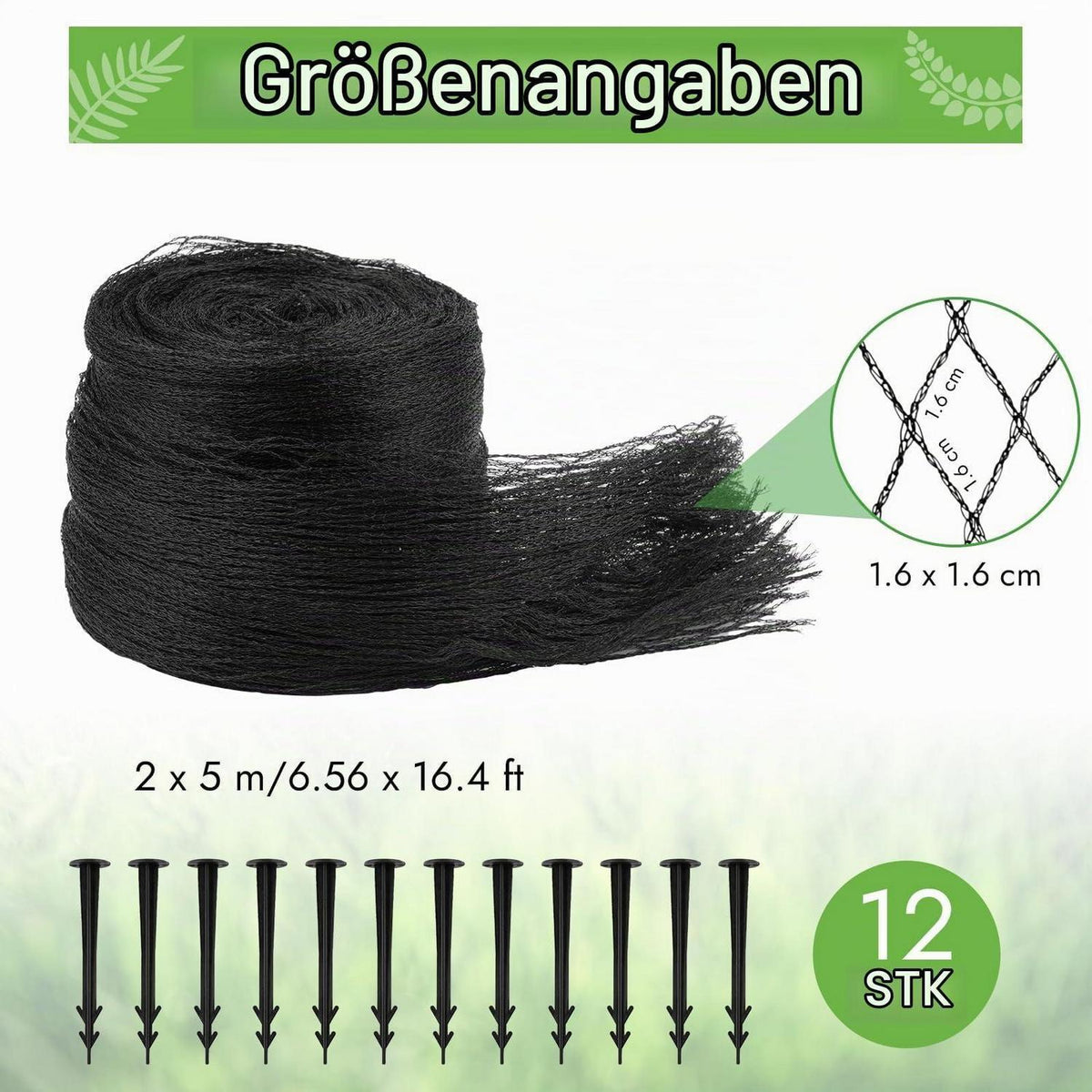 Teichnetz Feinmaschig 2x5m mit 12 Bodenankern