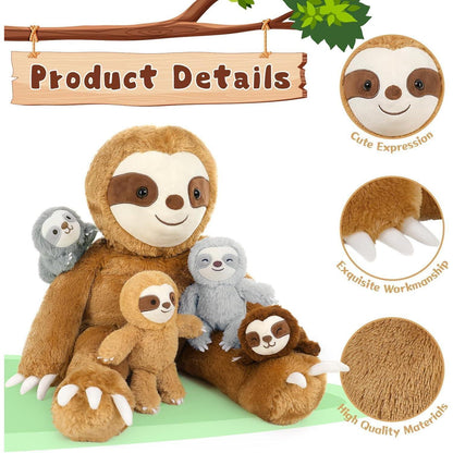 XXL Faultier Kuscheltier Set mit 4 Babys - 56cm Plüschtier