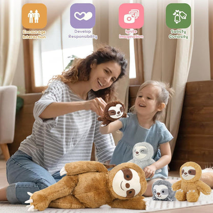 XXL Faultier Kuscheltier Set mit 4 Babys - 56cm Plüschtier