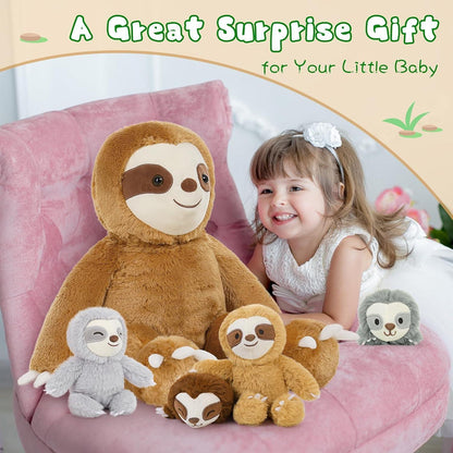 XXL Faultier Kuscheltier Set mit 4 Babys - 56cm Plüschtier