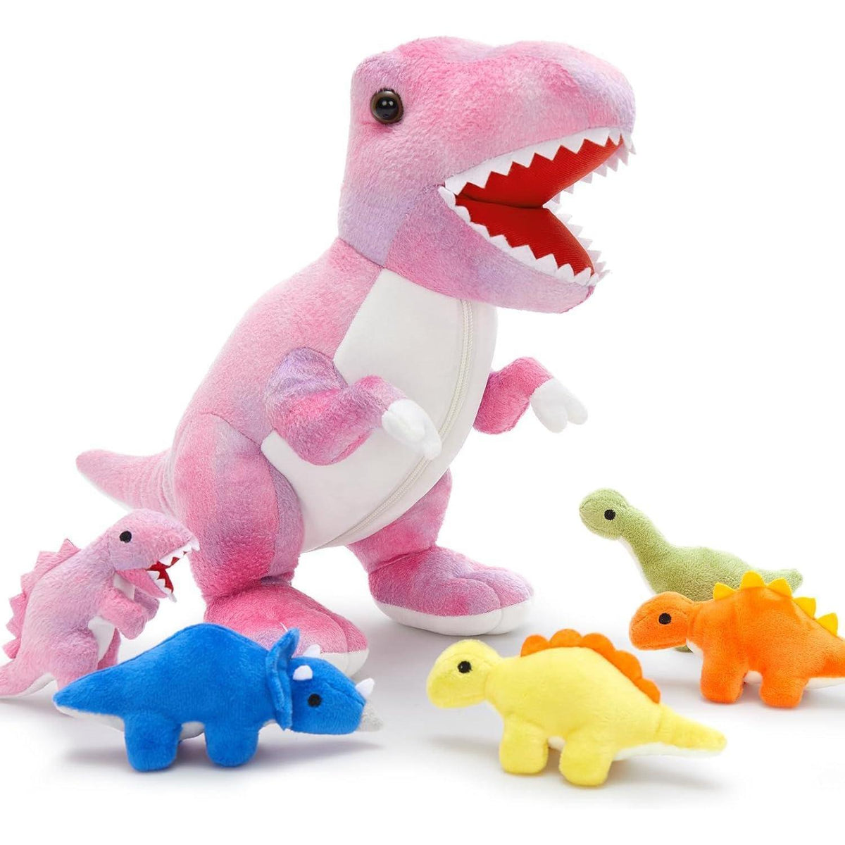 XXL Dino Kuscheltier Set mit 5 Babys im Bauch – Rosa Plüschtier