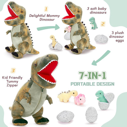 Riesiger Dino Kuscheltier 60cm mit 3 Babys im Bauch