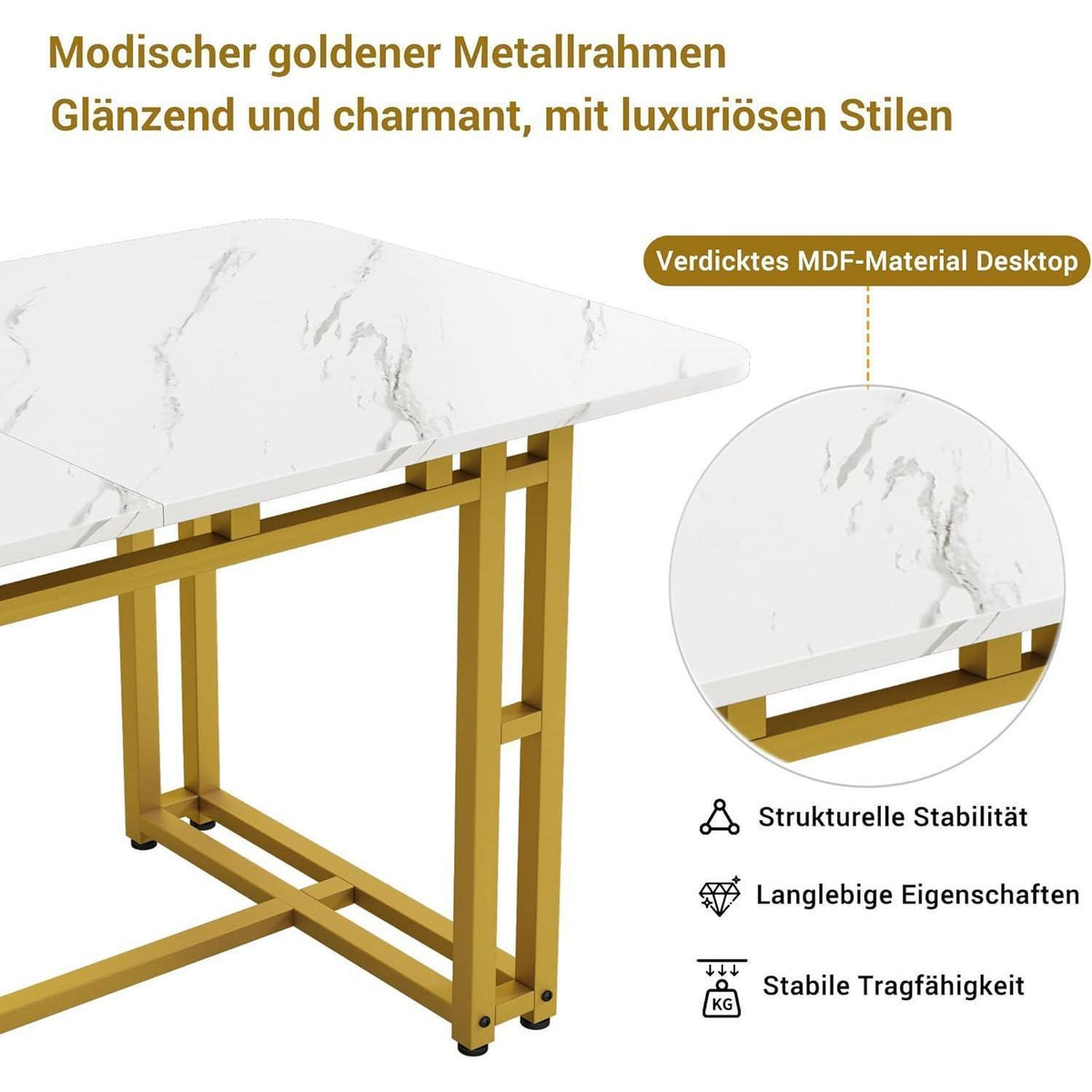Esstisch Set Grau + Gold mit 4 Stühlen – Modernes Esszimmer