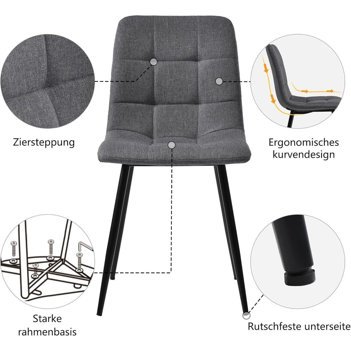 Esstisch Set Grau + Gold mit 4 Stühlen – Modernes Esszimmer