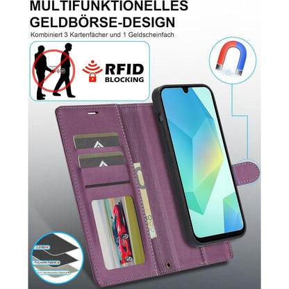 Samsung Galaxy A16 Hülle mit Kartenfach und Ständer, abnehmbar, lila in Lederoptik