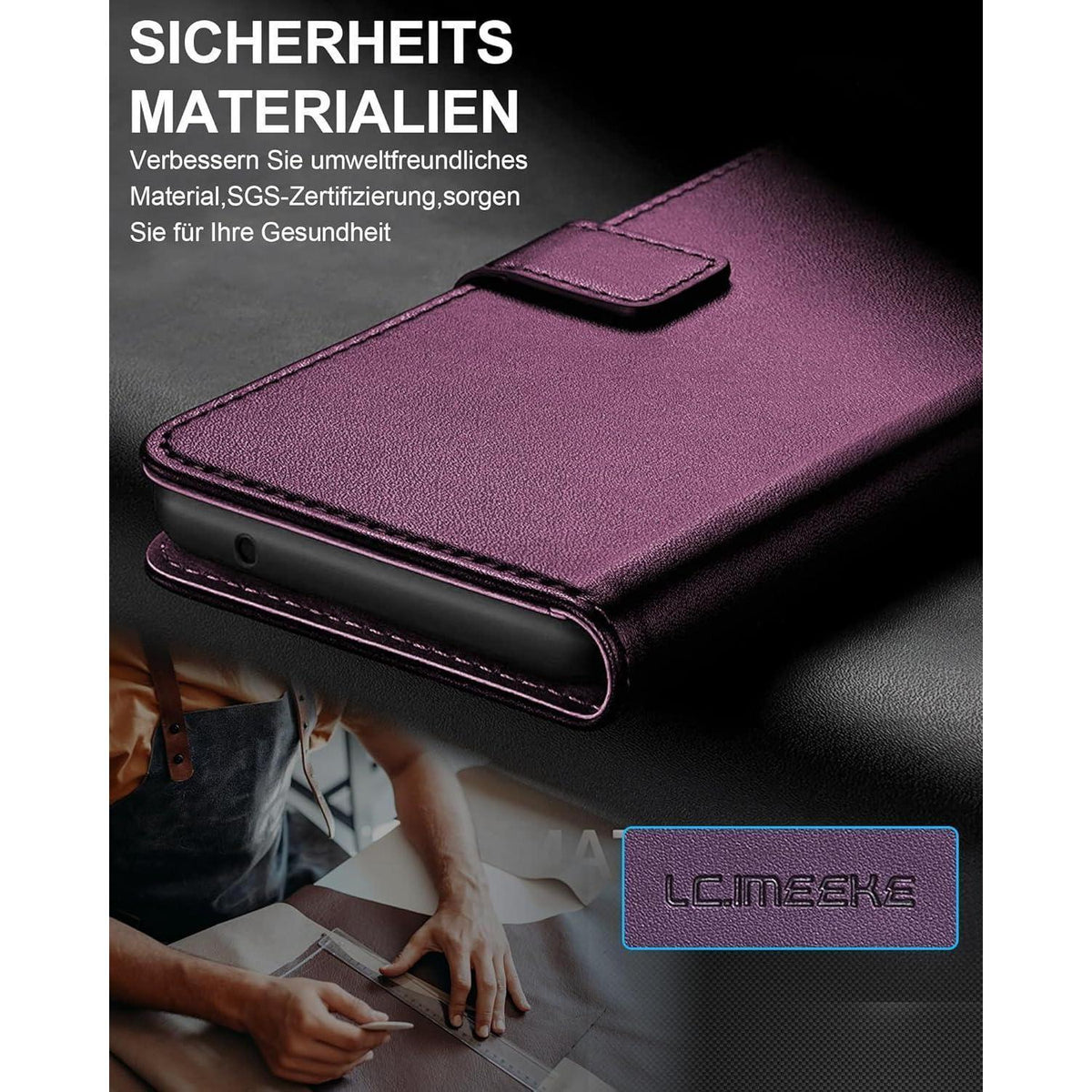 Samsung Galaxy A16 Hülle mit Kartenfach und Ständer, abnehmbar, lila in Lederoptik