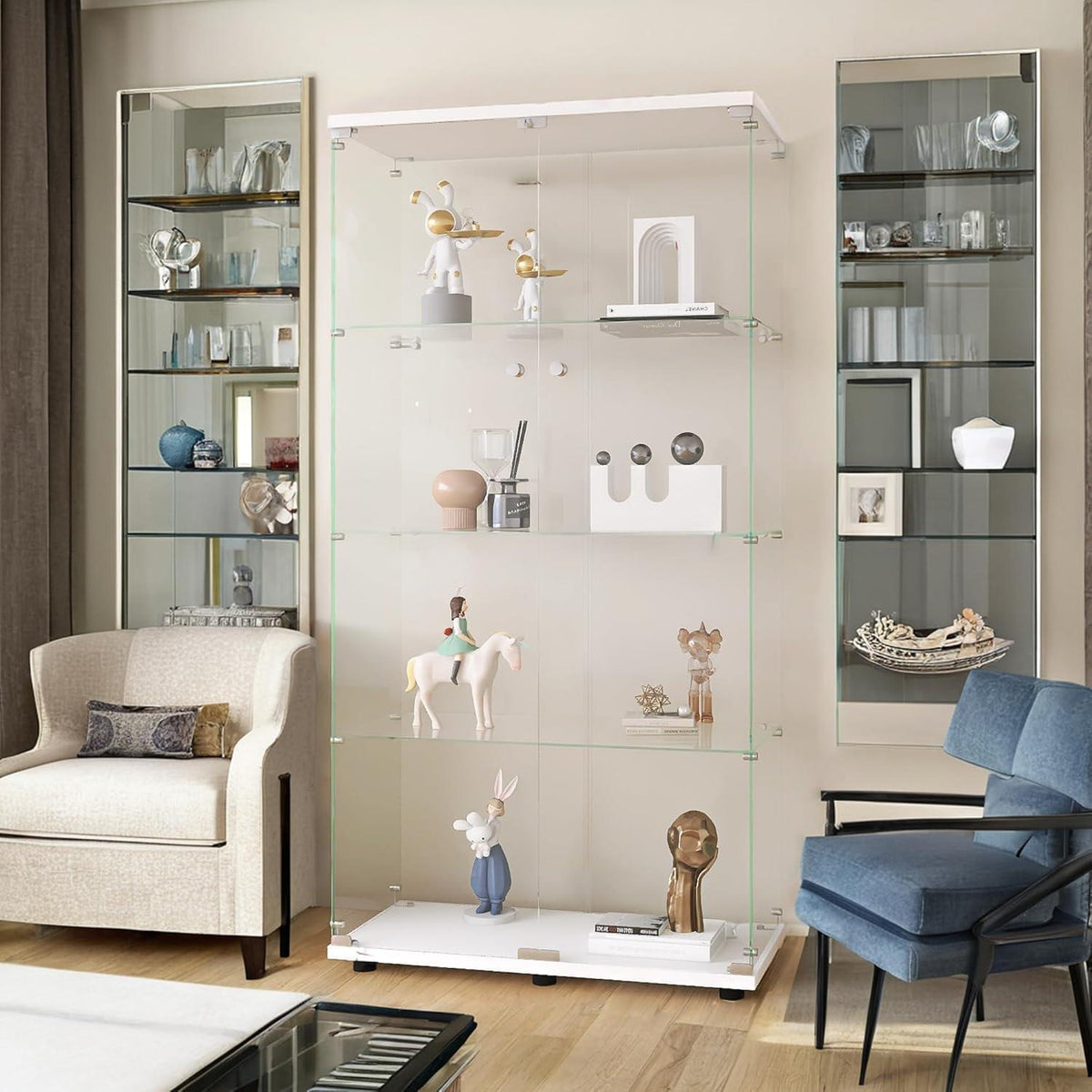 Glasvitrine mit 2 Türen & 4 Einlegeböden – Weiß