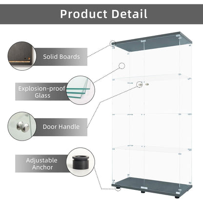 Glasvitrine mit 2 Türen & 4 Einlegeböden – 164 cm hoch