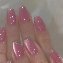 24er Set Rosa Katzenauge Press on Nägel Glitzerdesign Vollabdeckung