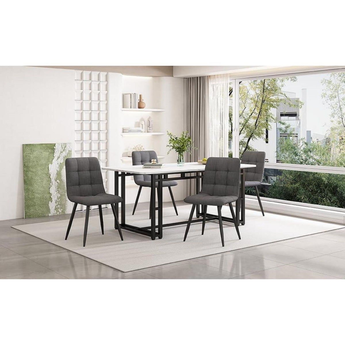 Moderner Esstisch Set mit 4 Stühlen – Grau & Schwarz, 140x80cm