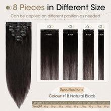 Echthaar Clip-Ins Schwarz 50cm - 8-teiliges Set