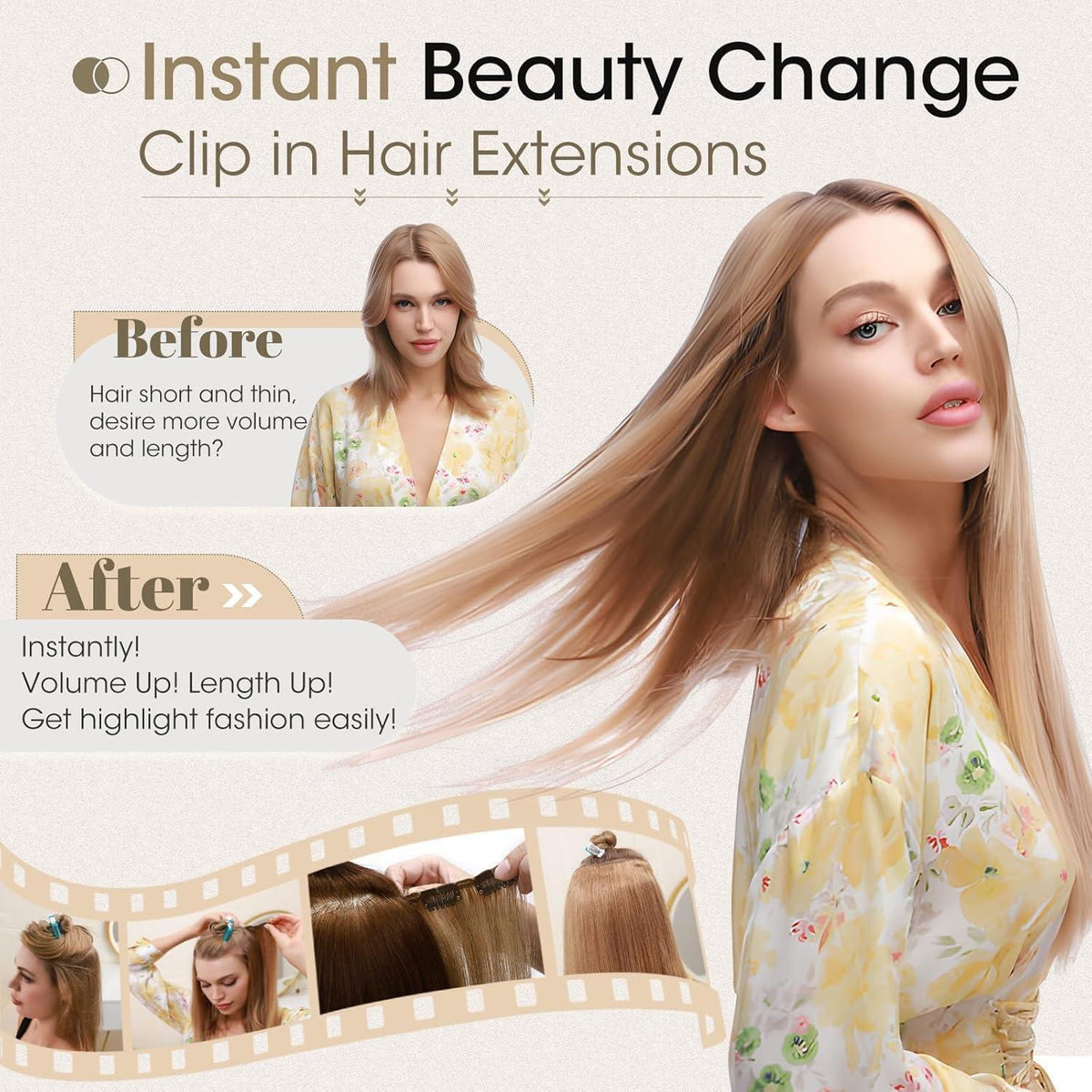 Echthaar Clip-Ins Schwarz 50cm - 8-teiliges Set
