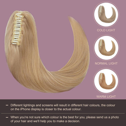 Echthaar Pferdeschwanz Zopf #24 Naturblond mit Klammer 45cm