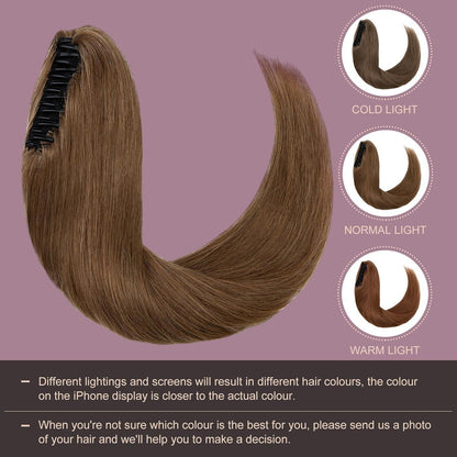 Echthaar Pferdeschwanz Zopf #6 Hellbraun 45cm mit Klammer
