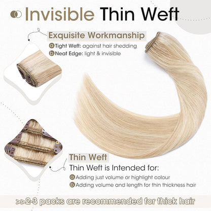 Echthaar Clip-in Extensions – Aschblond & Gebleichtes Blond 50cm