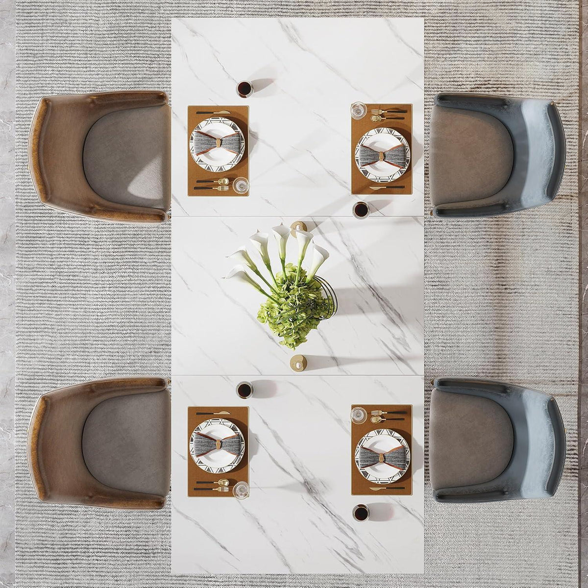 Moderner Esstisch 160x80 cm – Weiß & Gold, Kunstmarmorplatte