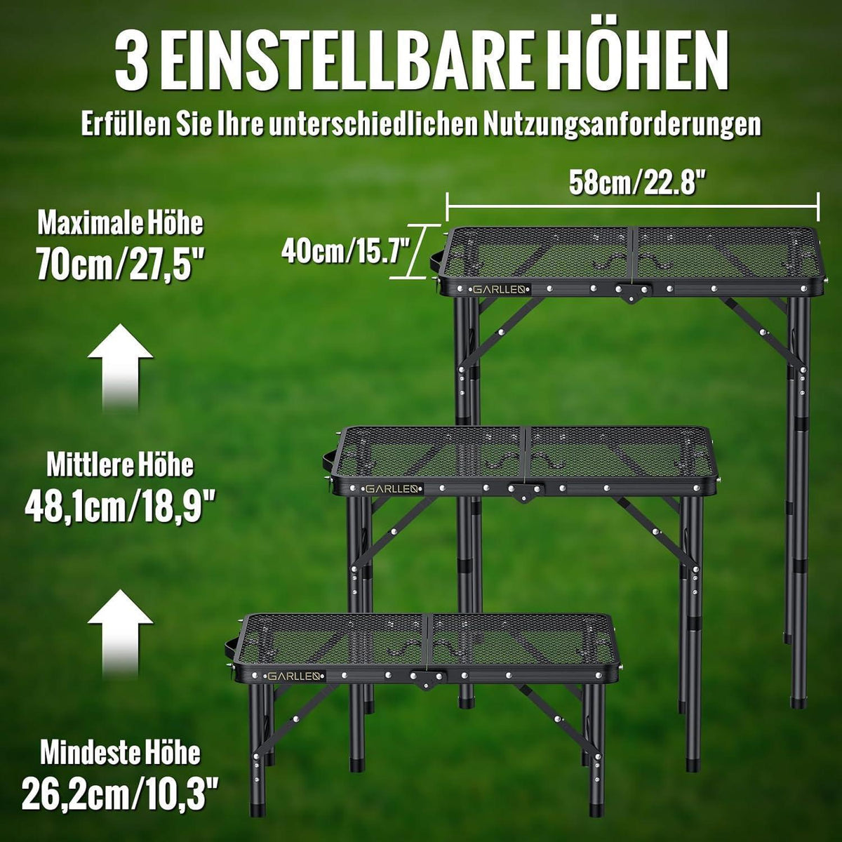Klapptisch Camping höhenverstellbar 58x40cm, leicht & robust