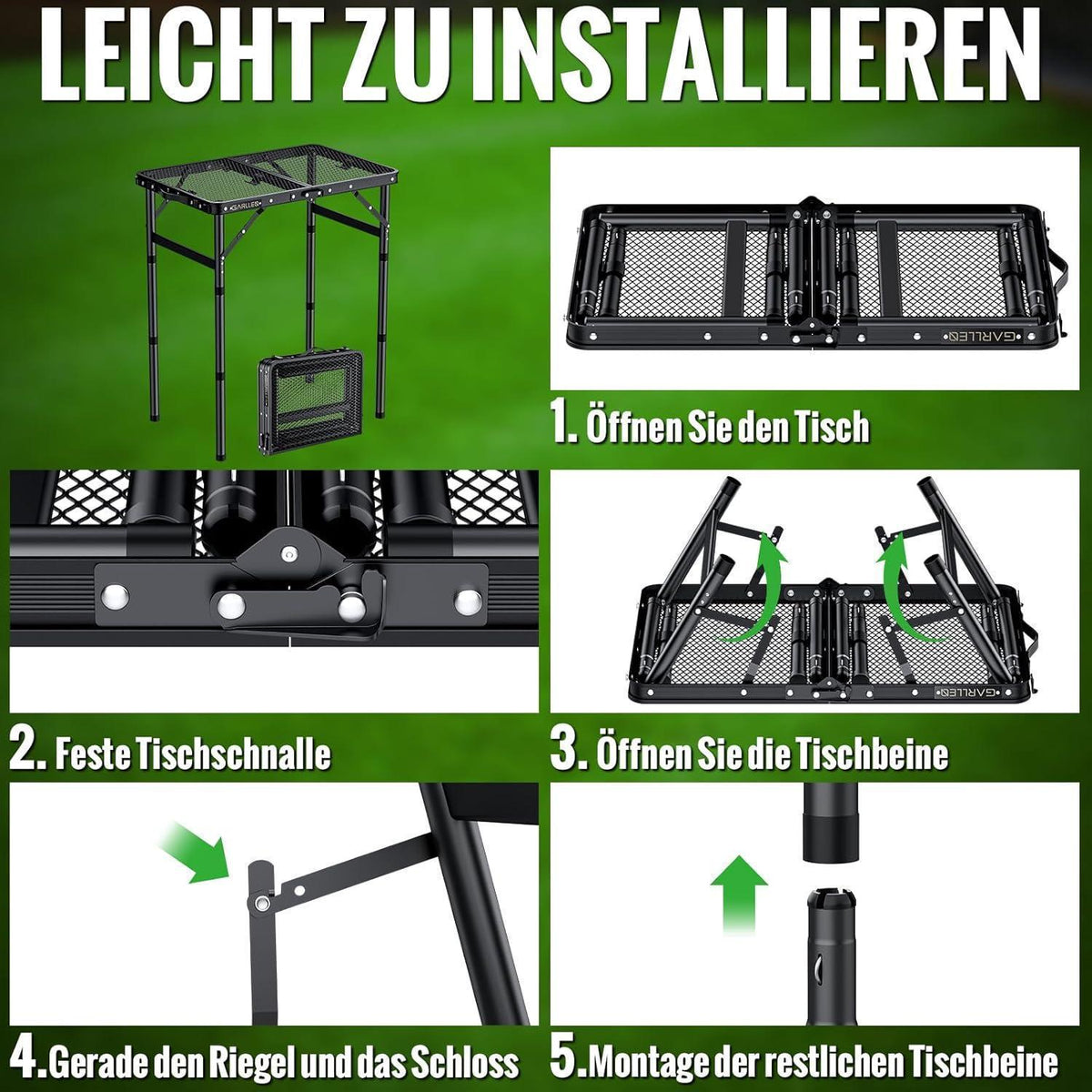 Klapptisch Camping höhenverstellbar 58x40cm, leicht & robust
