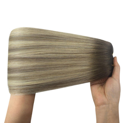 Echthaar Tressen Balayage Braun Blond 60cm Weft Extensions