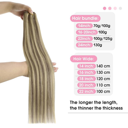Echthaar Tressen Hellbraun 60cm – Remy Weft Haarverlängerung