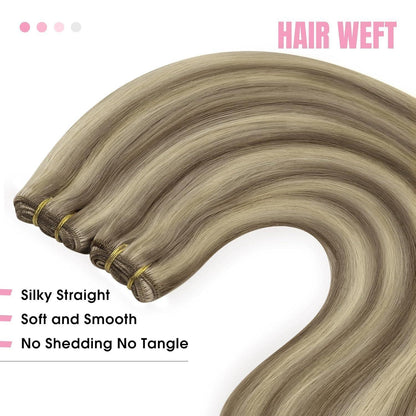 Echthaar Tressen Hellbraun 60cm – Remy Weft Haarverlängerung